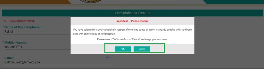 Confirm by selecting OK